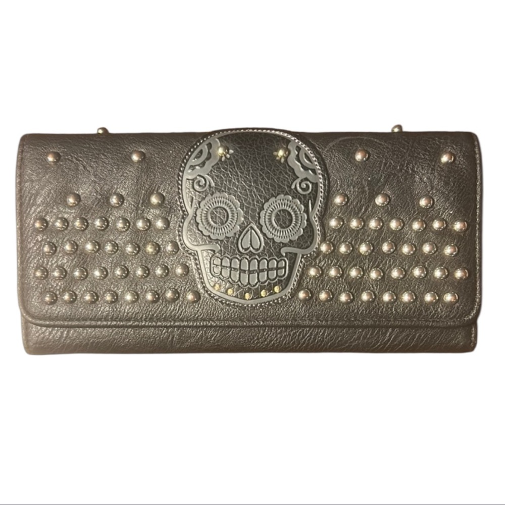 Loungefly Studded Black Sugar Skull Trifold Wallet